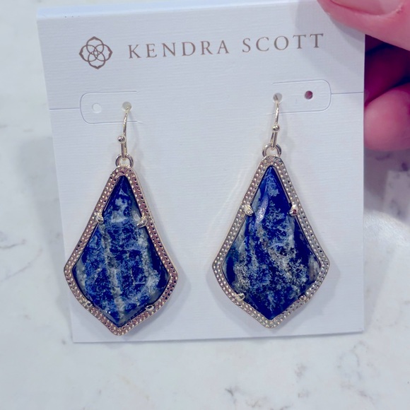 NWOT Kendra Scott Alex Gold Tone Lapis Blue Stone Earrings - Picture 3 of 4